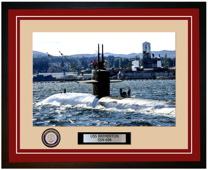 USS Bremerton SSN-698 Framed Navy Ship Photo Burgundy