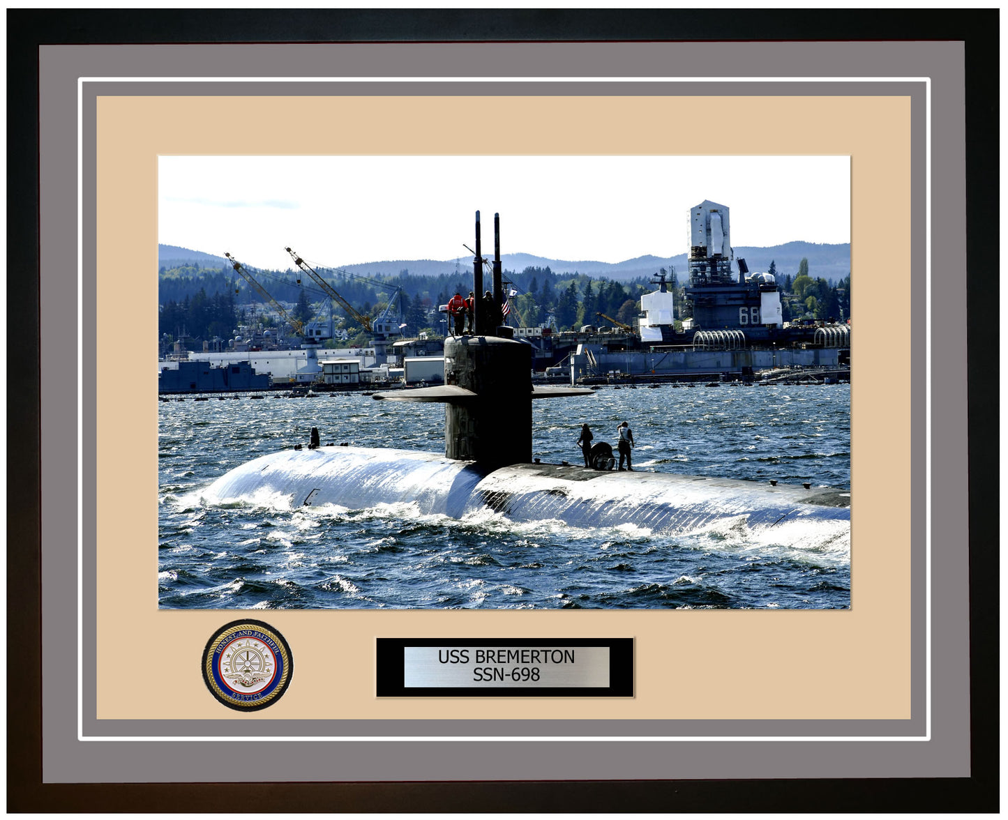 USS Bremerton SSN-698 Framed Navy Ship Photo Grey