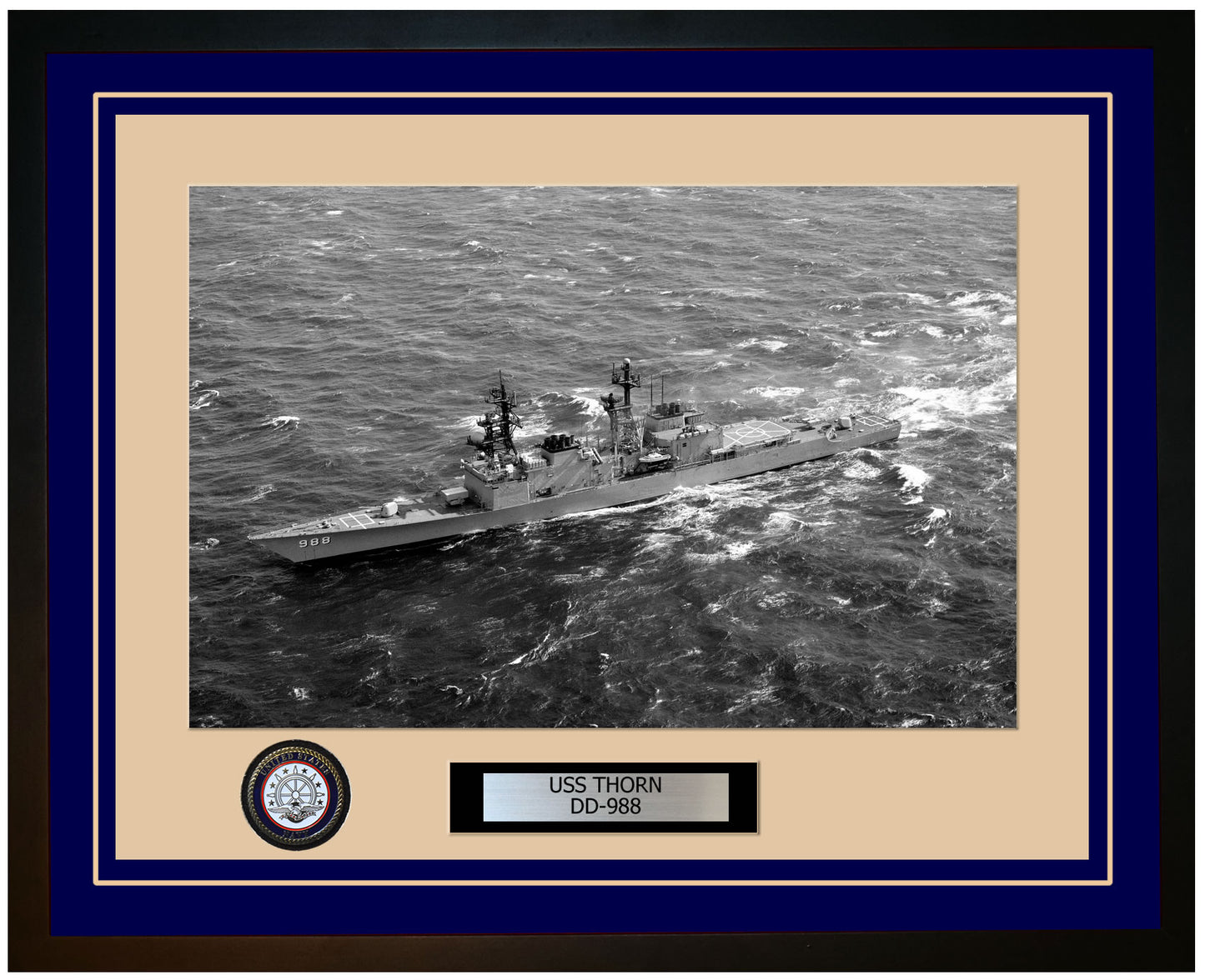 USS THORN DD-988 Framed Navy Ship Photo Blue