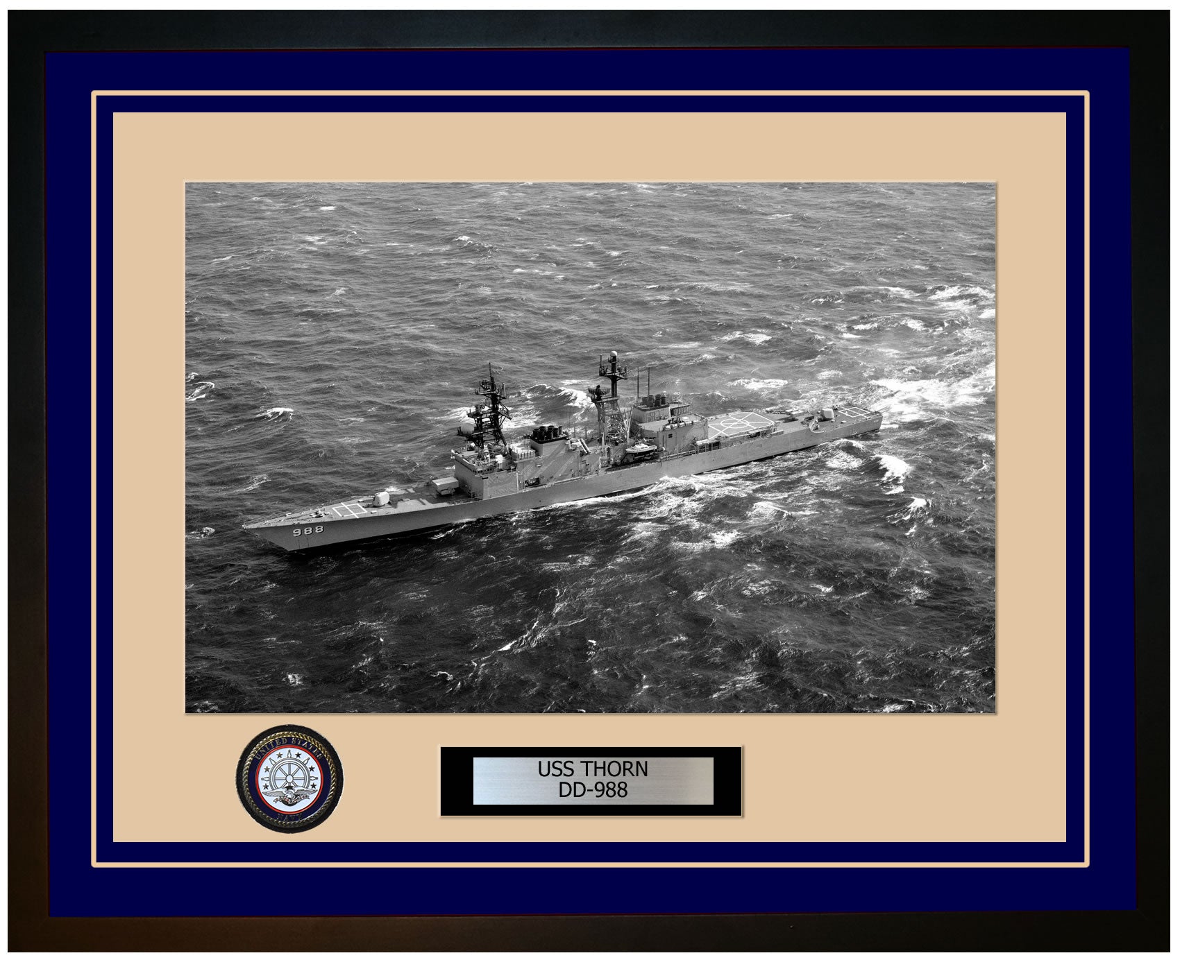 USS THORN DD-988 Framed Navy Ship Photo Blue