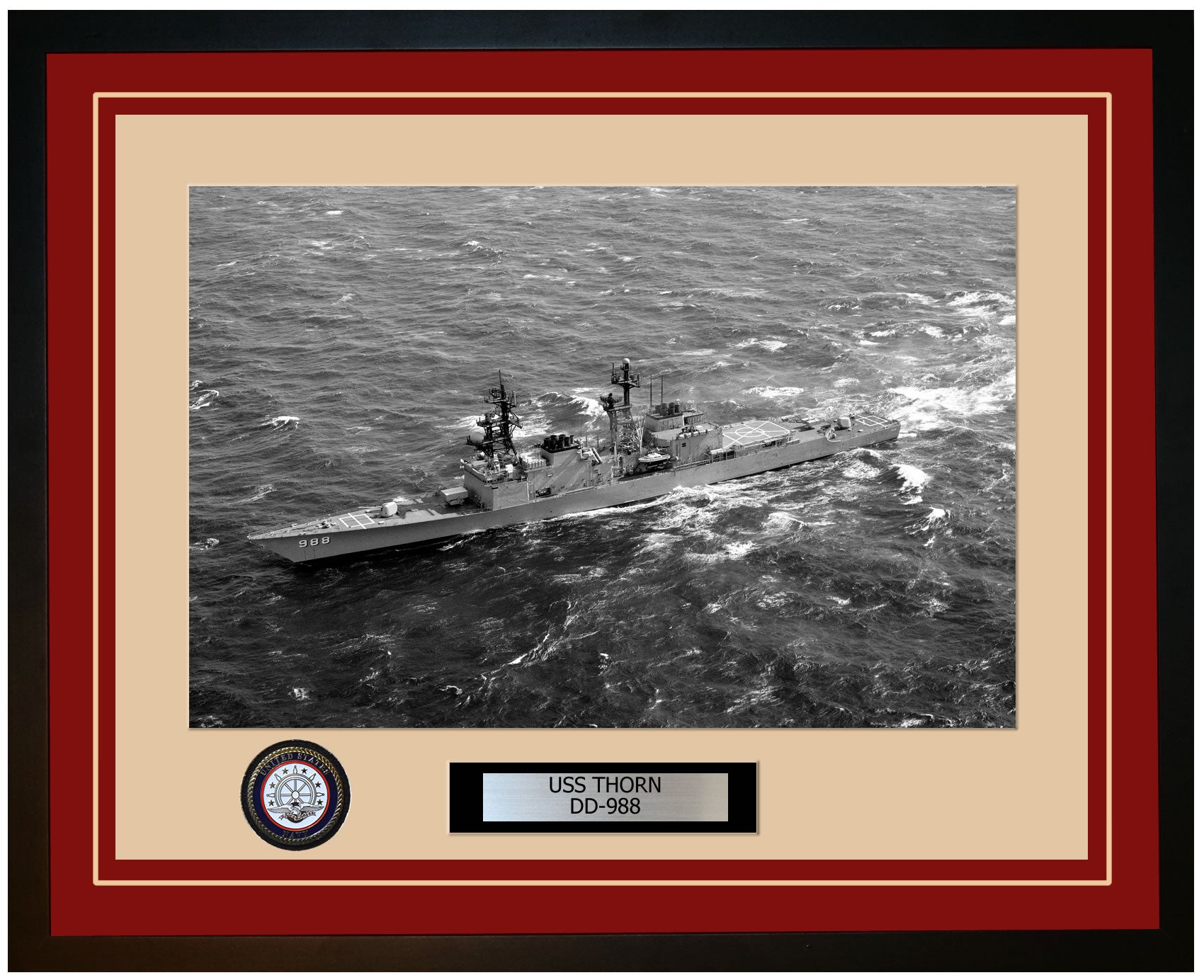 USS THORN DD-988 Framed Navy Ship Photo Burgundy