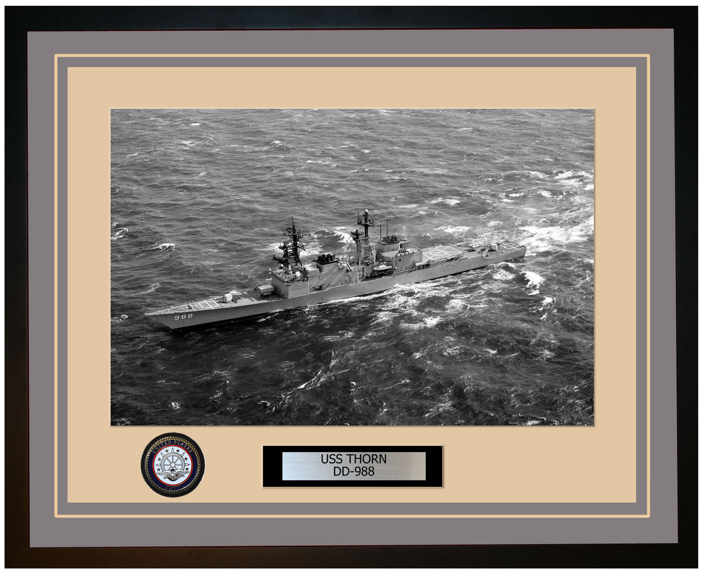 USS THORN DD-988 Framed Navy Ship Photo Grey