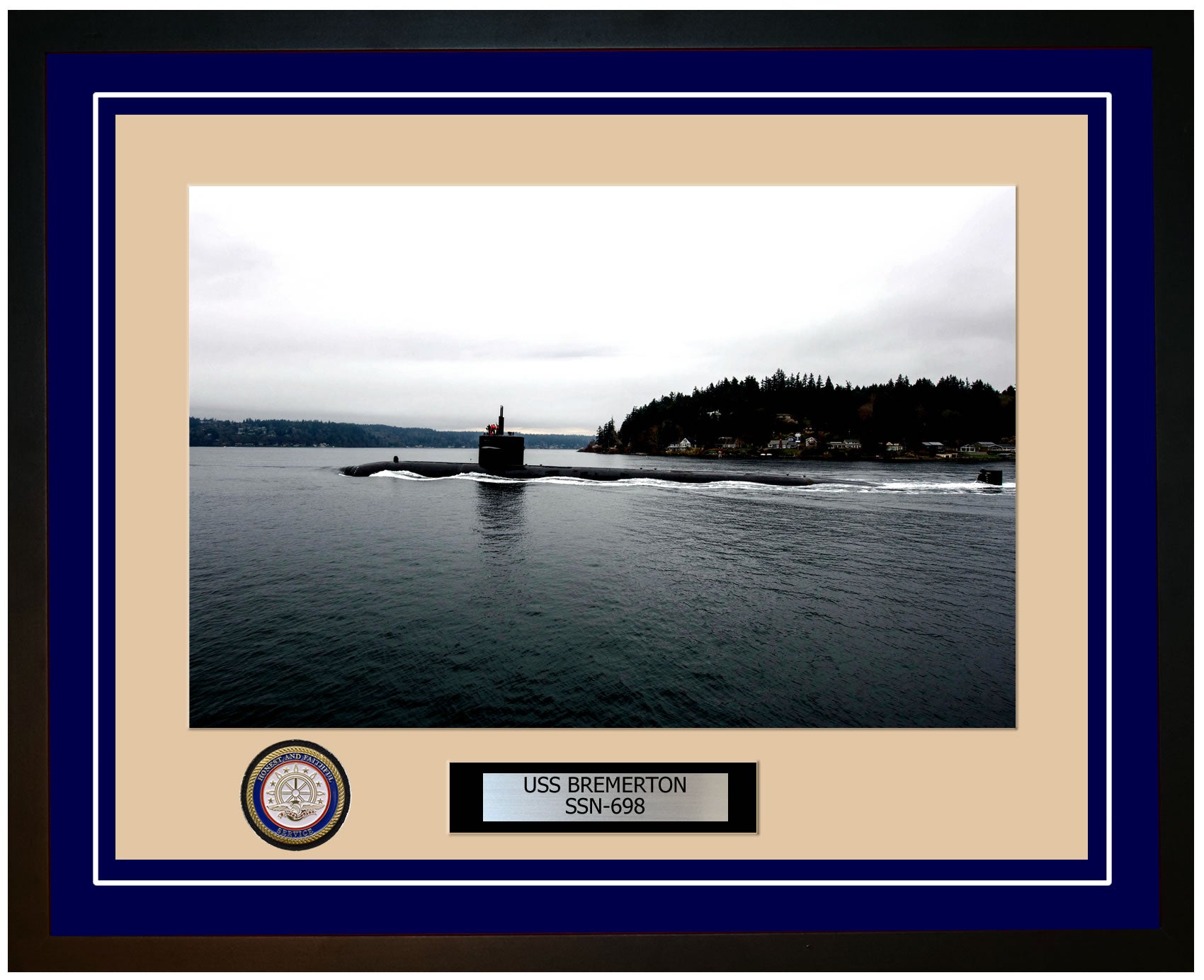 USS Bremerton SSN-698 Framed Navy Ship Photo Blue