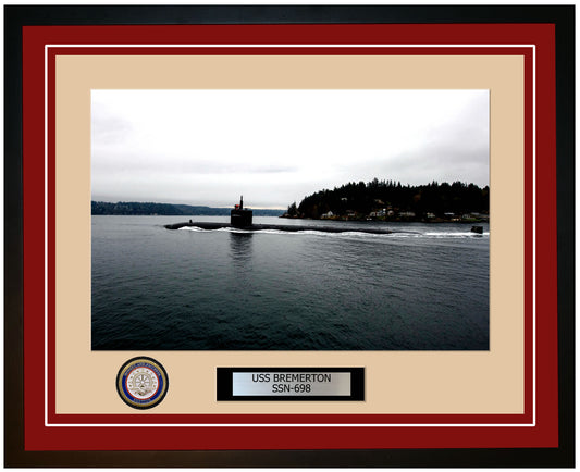 USS Bremerton SSN-698 Framed Navy Ship Photo Burgundy