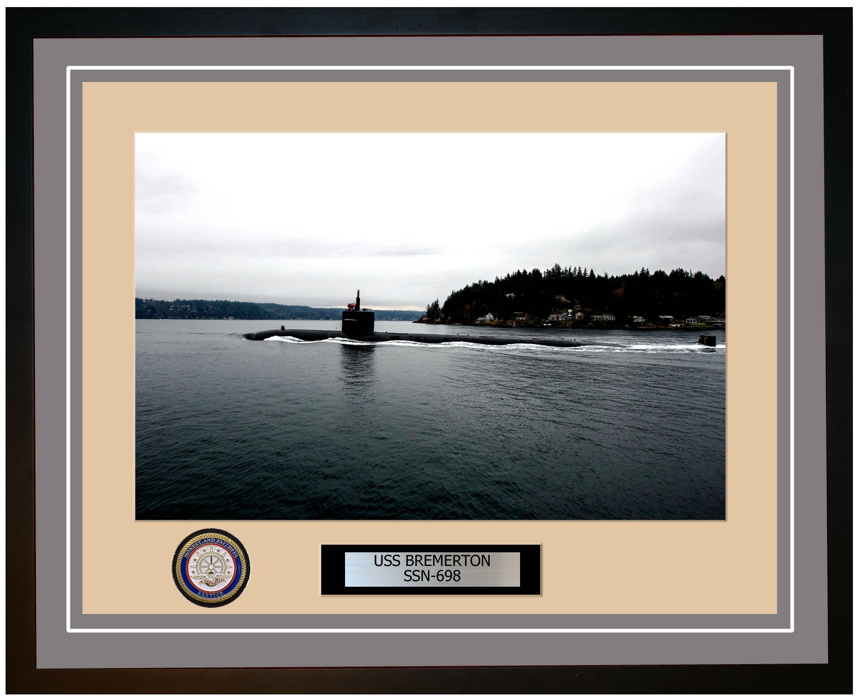 USS Bremerton SSN-698 Framed Navy Ship Photo Grey