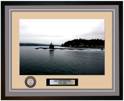 USS Bremerton SSN-698 Framed Navy Ship Photo Grey