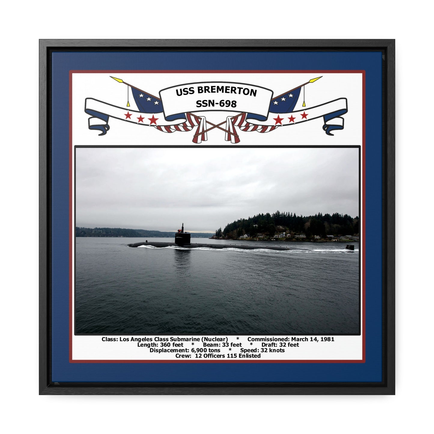 USS Bremerton SSN-698 Navy Floating Frame Photo Front View