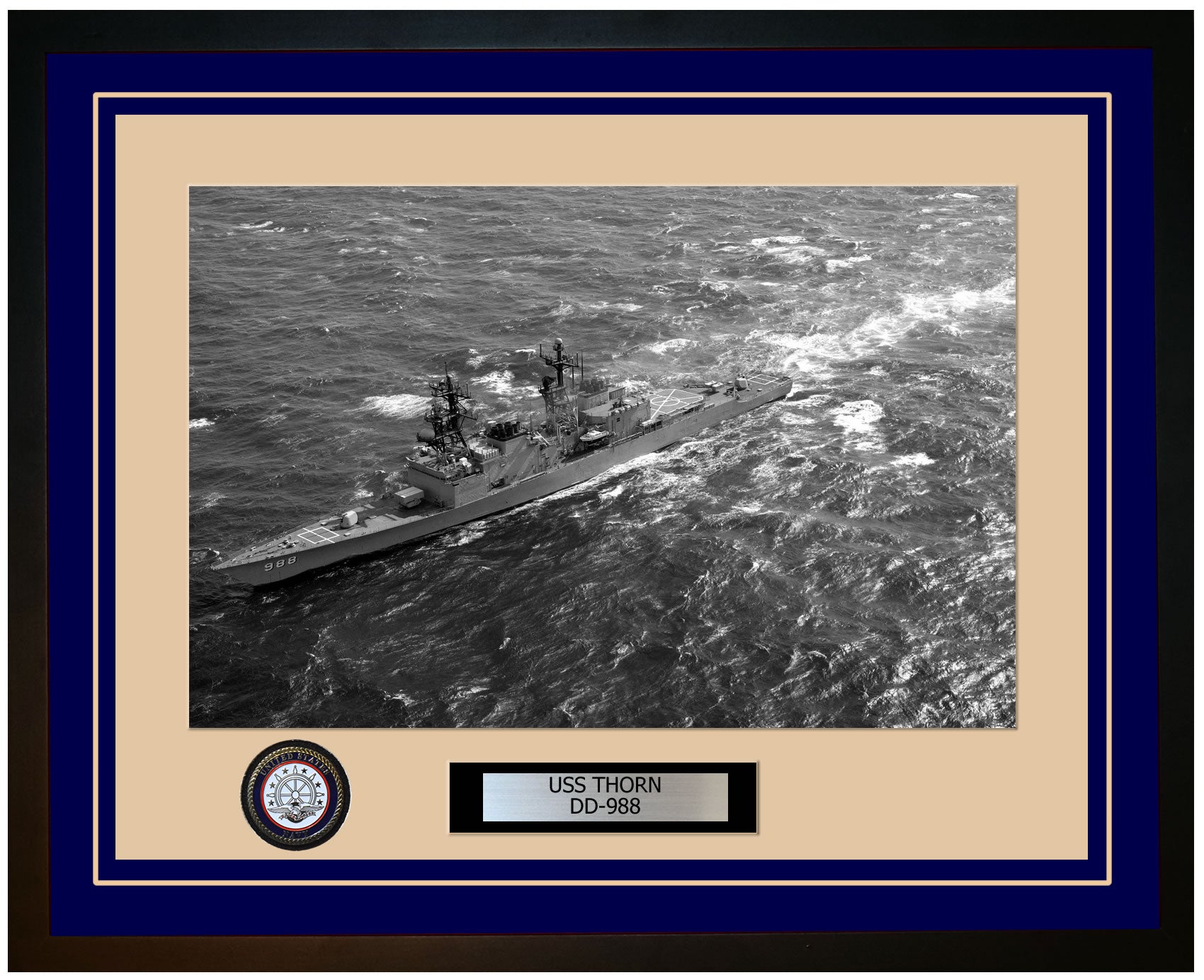 USS THORN DD-988 Framed Navy Ship Photo Blue
