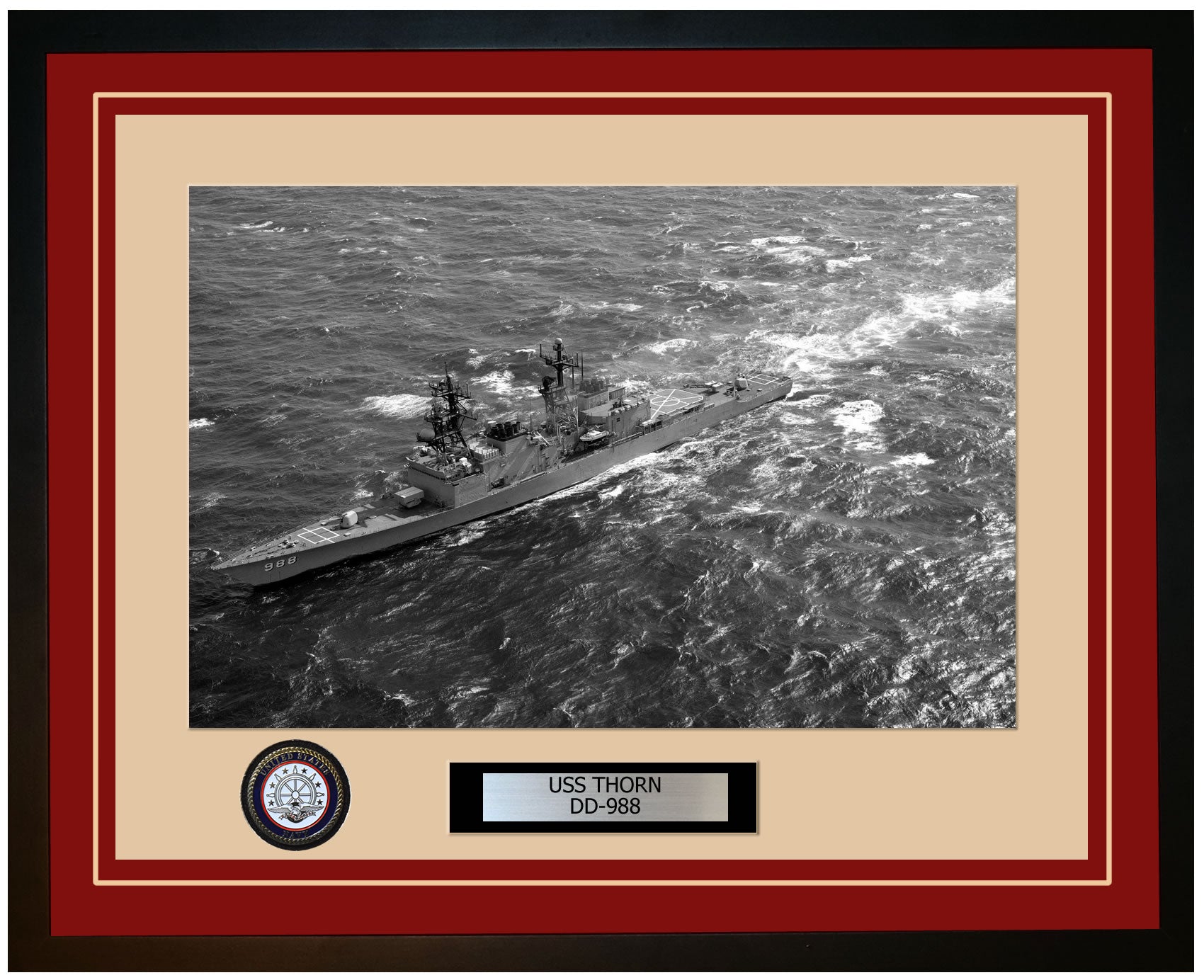 USS THORN DD-988 Framed Navy Ship Photo Burgundy