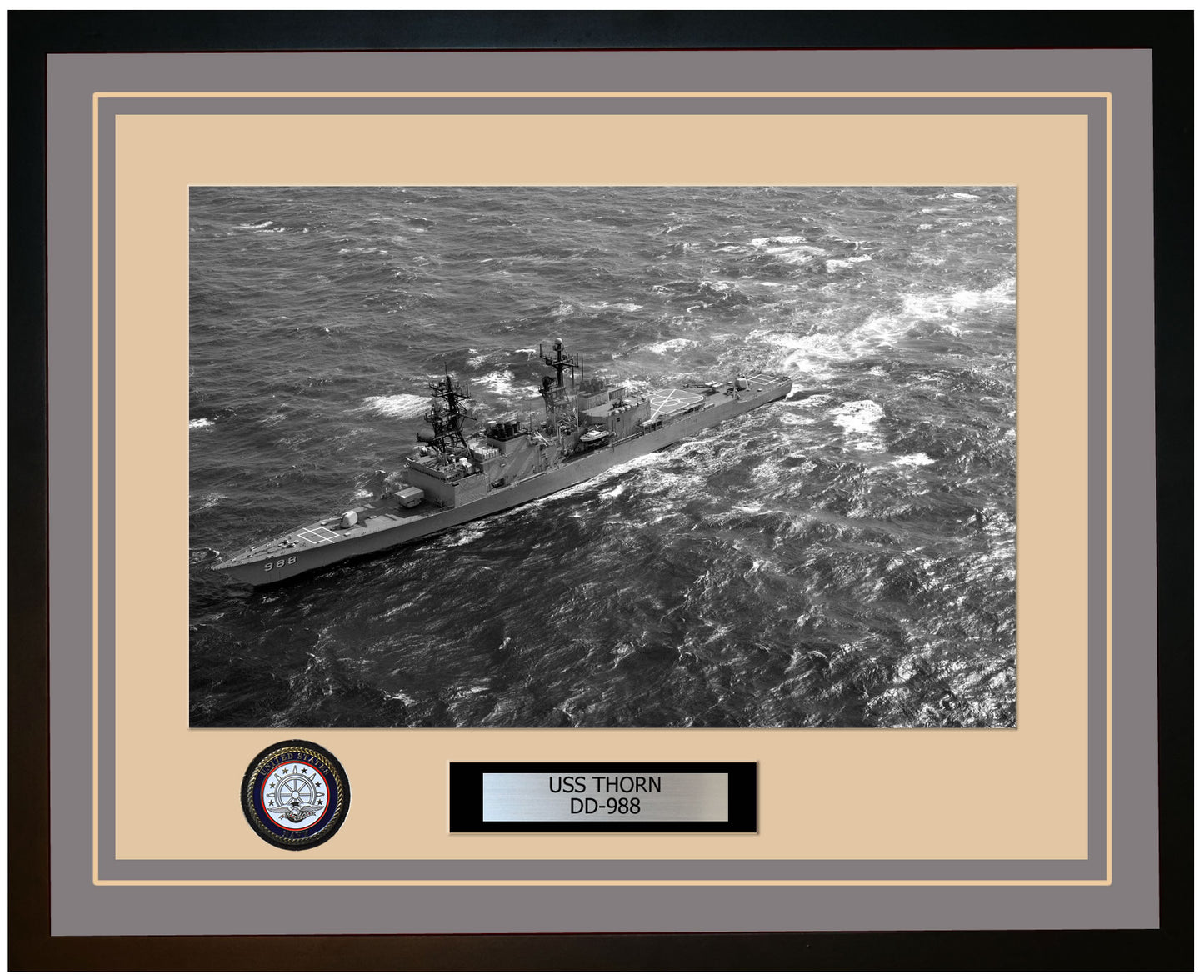 USS THORN DD-988 Framed Navy Ship Photo Grey