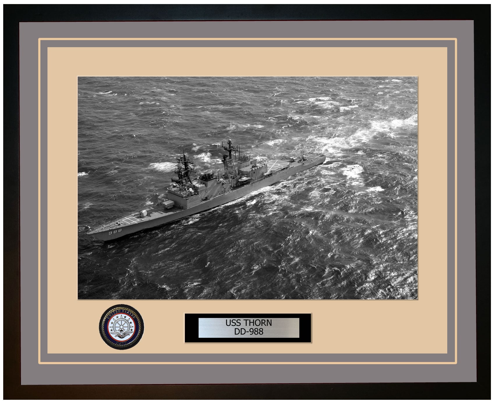 USS THORN DD-988 Framed Navy Ship Photo Grey