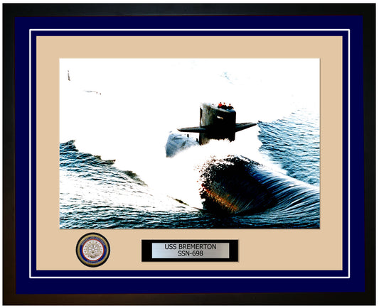 USS Bremerton SSN-698 Framed Navy Ship Photo Blue
