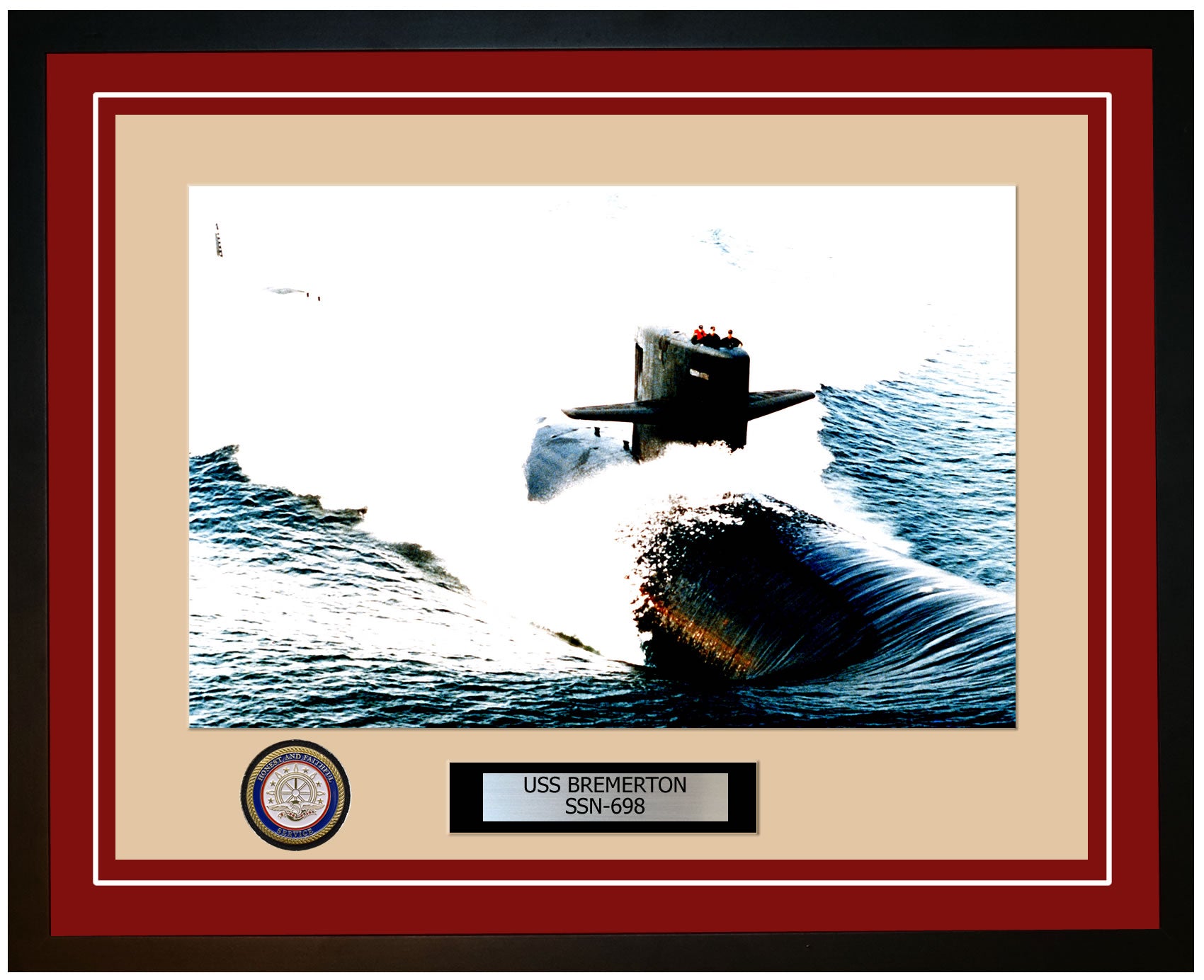 USS Bremerton SSN-698 Framed Navy Ship Photo Burgundy