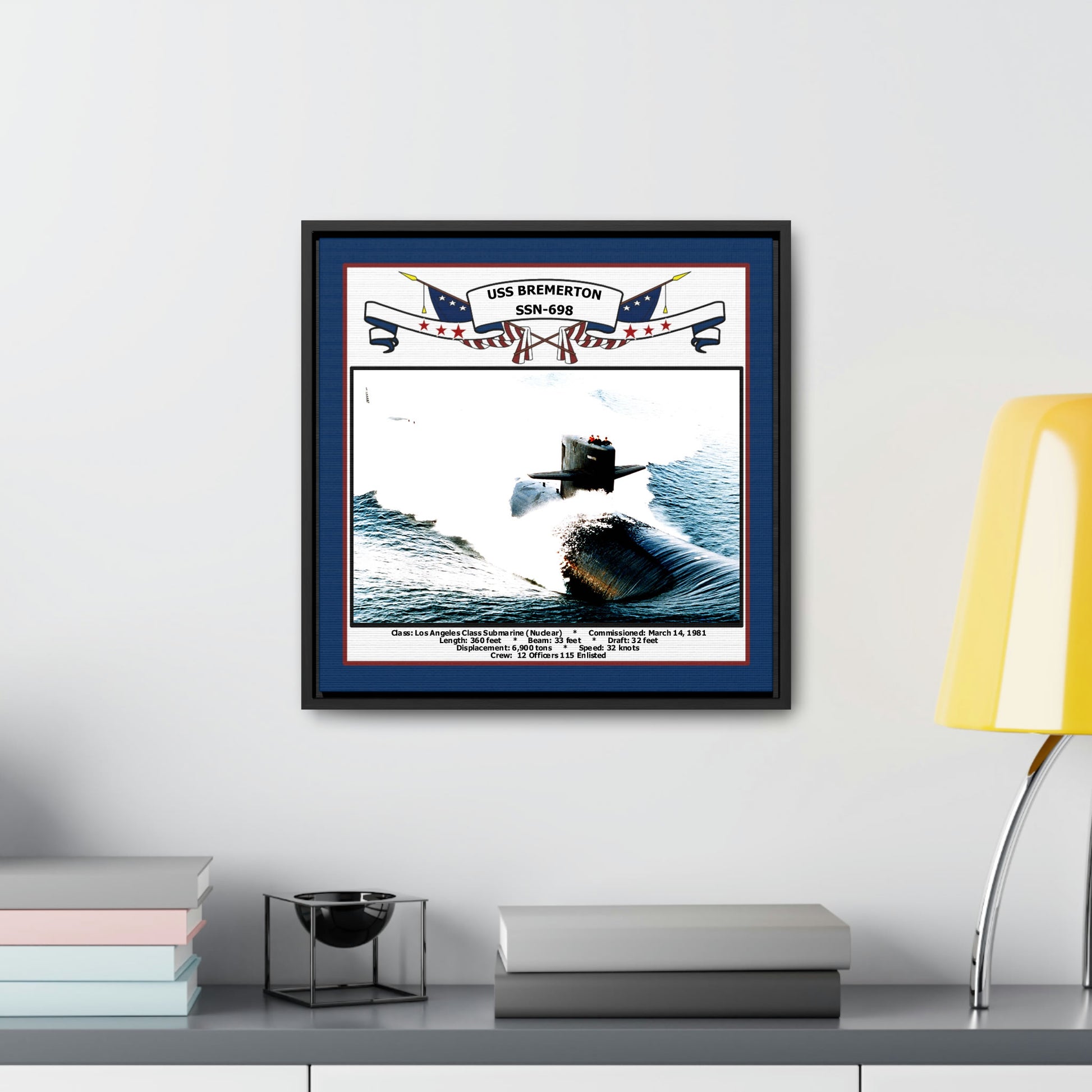 USS Bremerton SSN-698 Navy Floating Frame Photo Desk View
