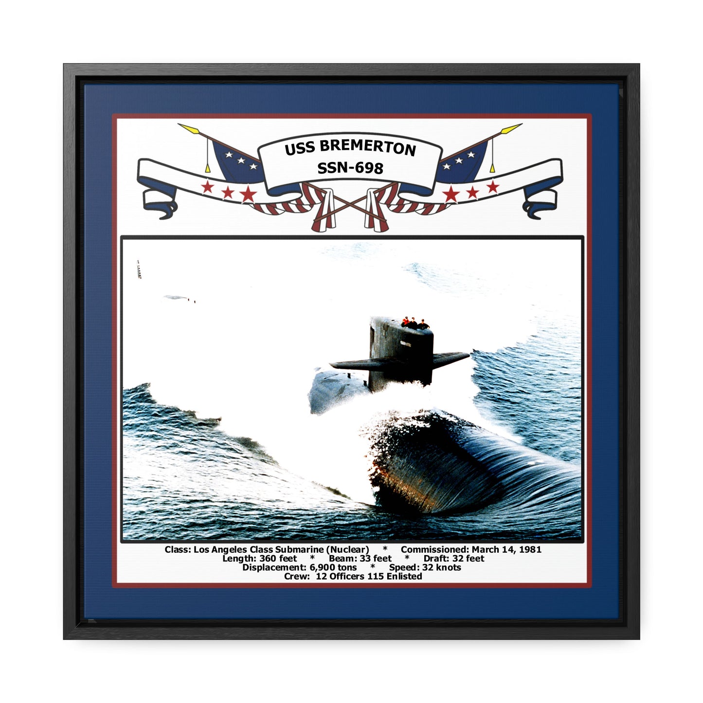 USS Bremerton SSN-698 Navy Floating Frame Photo Front View