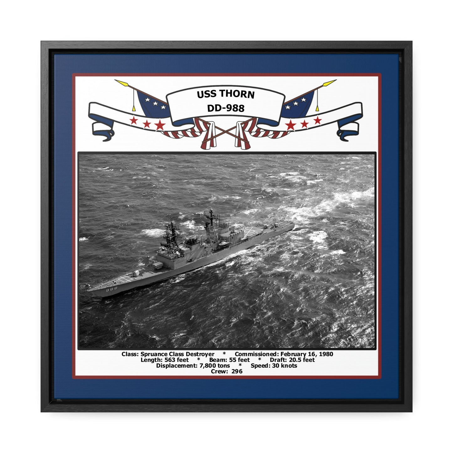 USS Thorn DD-988 Navy Floating Frame Photo Front View