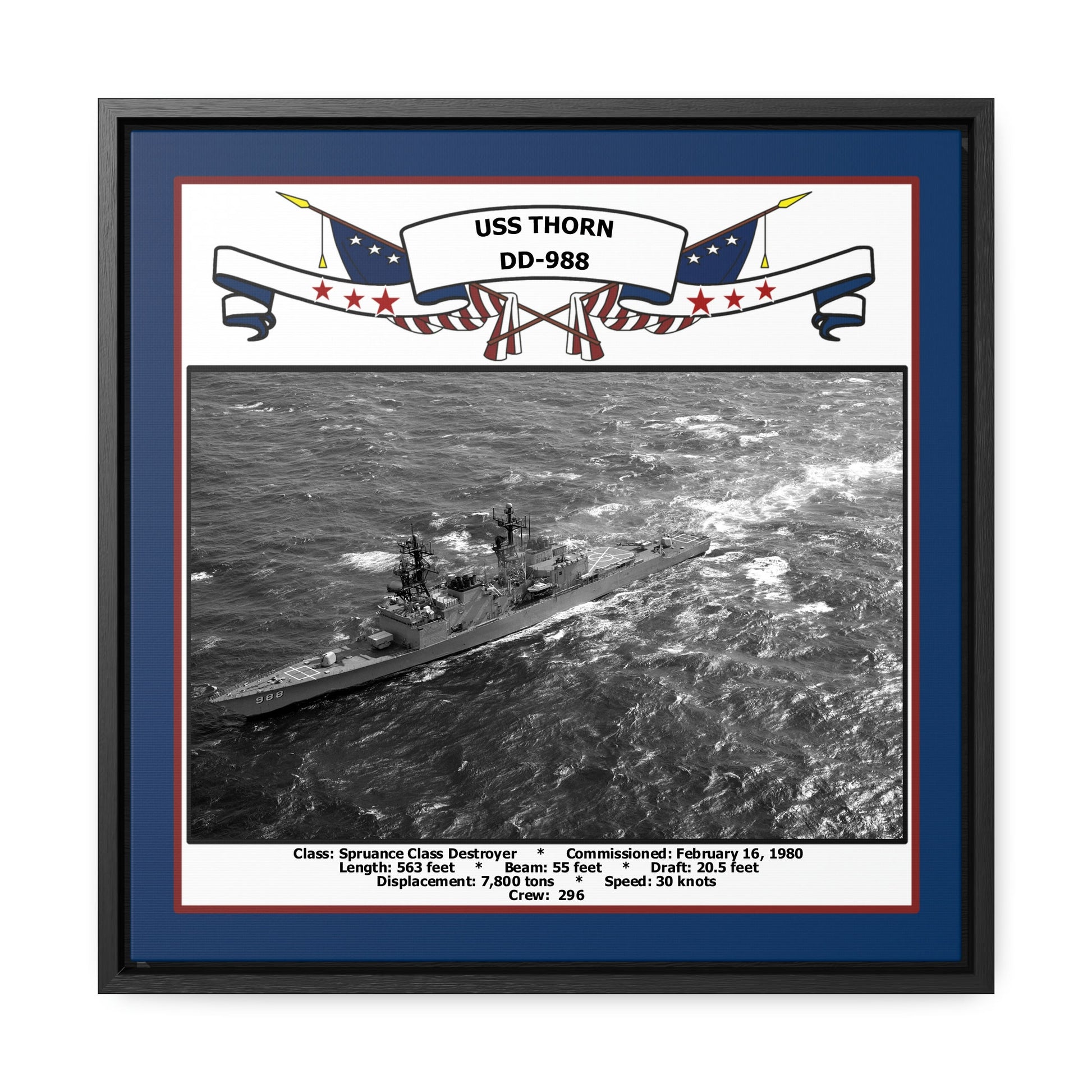 USS Thorn DD-988 Navy Floating Frame Photo Front View