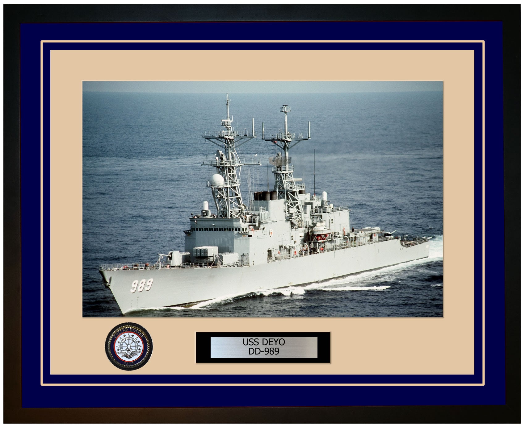 USS DEYO DD-989 Framed Navy Ship Photo Blue