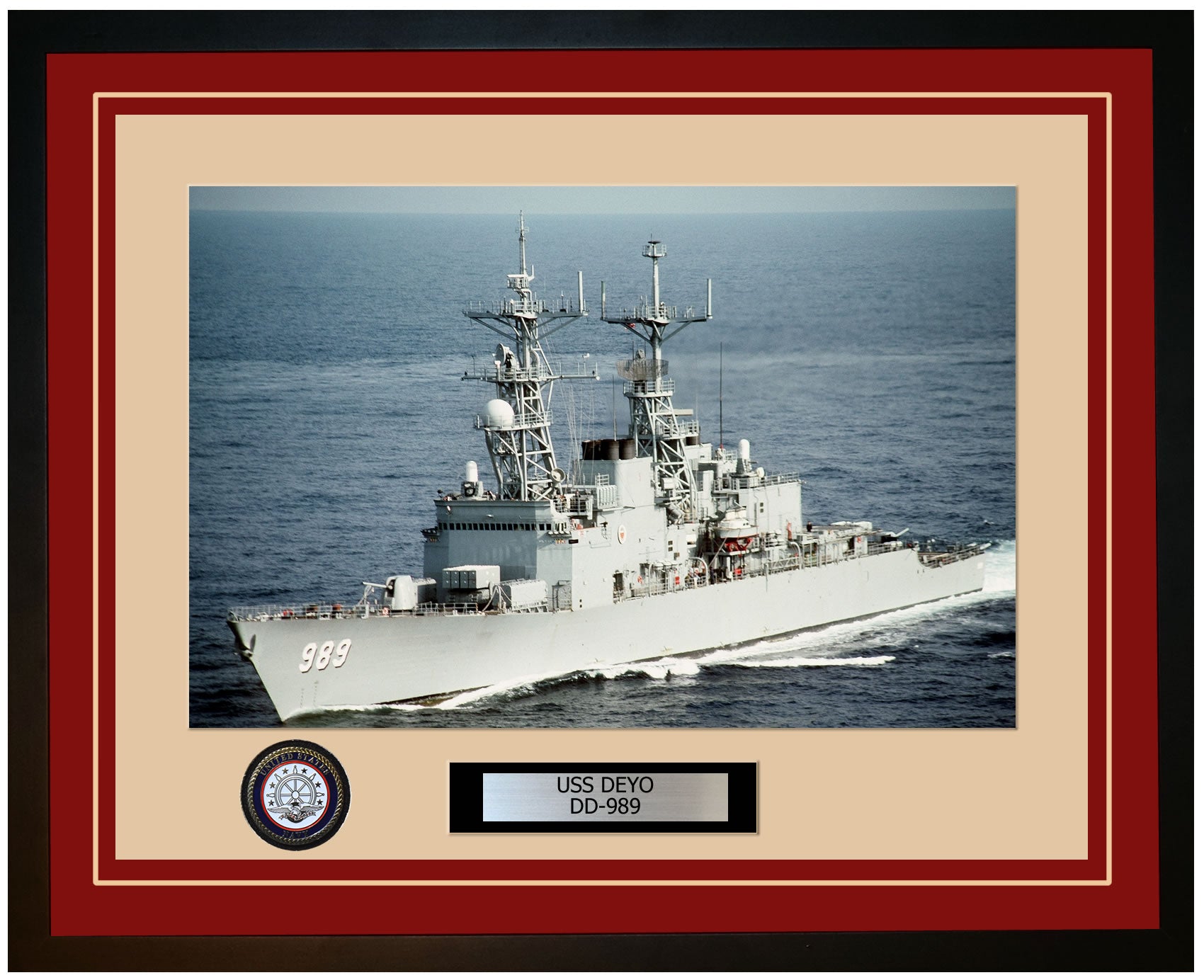 USS DEYO DD-989 Framed Navy Ship Photo Burgundy