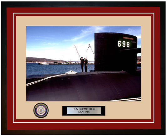 USS Bremerton SSN-698 Framed Navy Ship Photo Burgundy