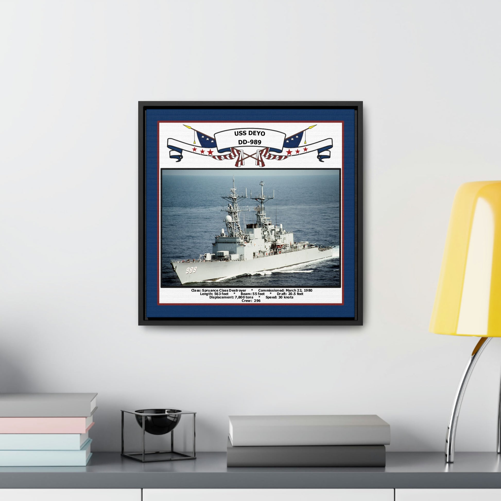 USS Deyo DD-989 Navy Floating Frame Photo Desk View