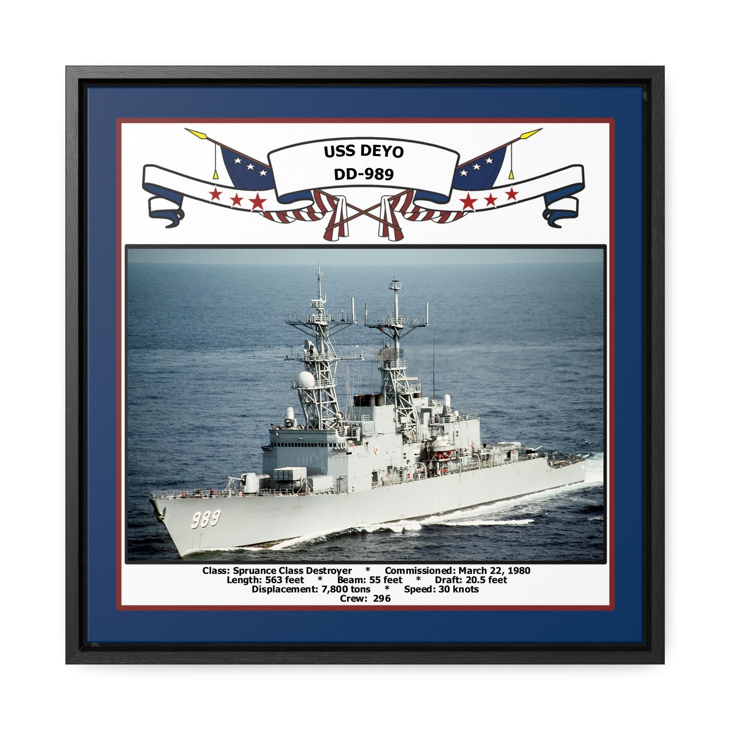 USS Deyo DD-989 Navy Floating Frame Photo Front View