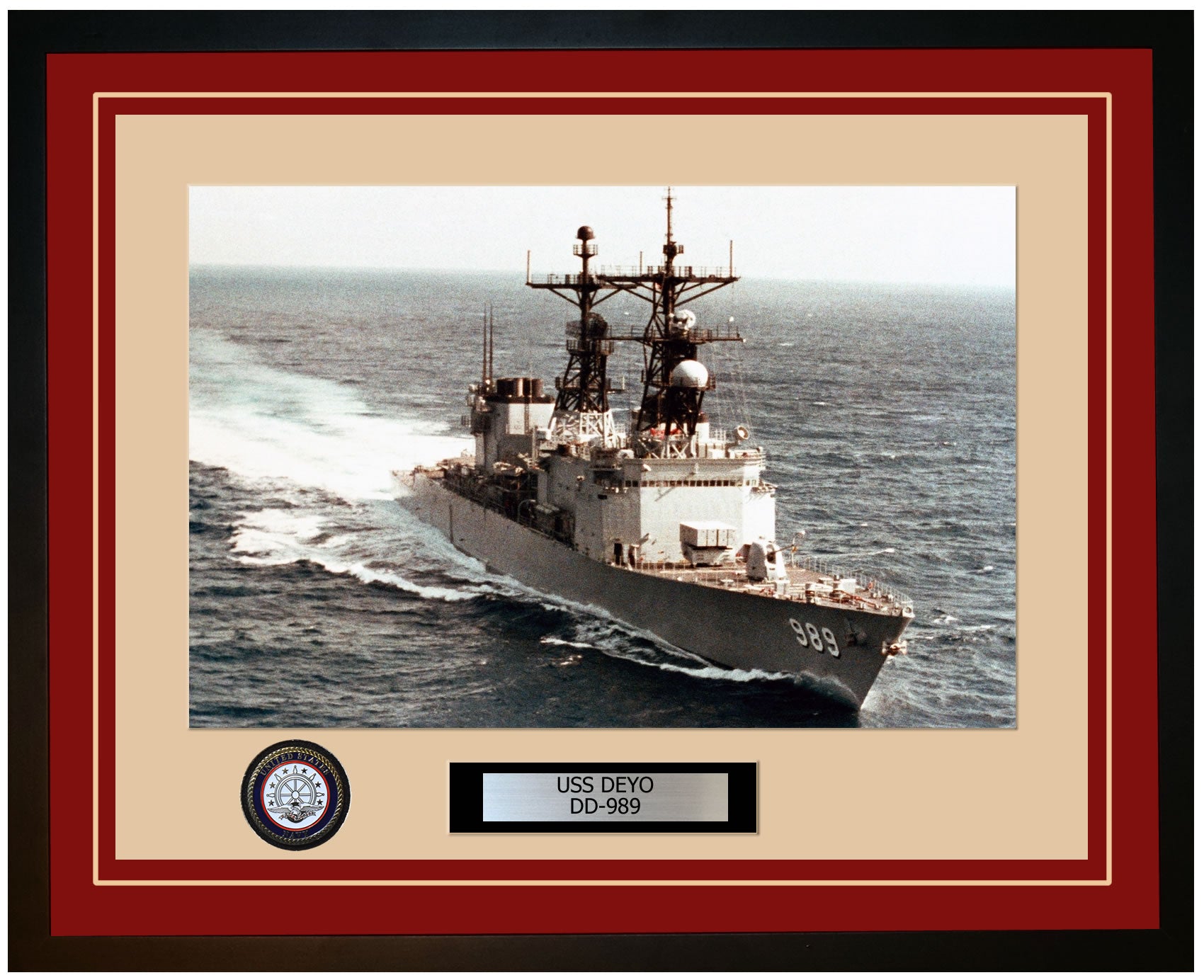 USS DEYO DD-989 Framed Navy Ship Photo Burgundy
