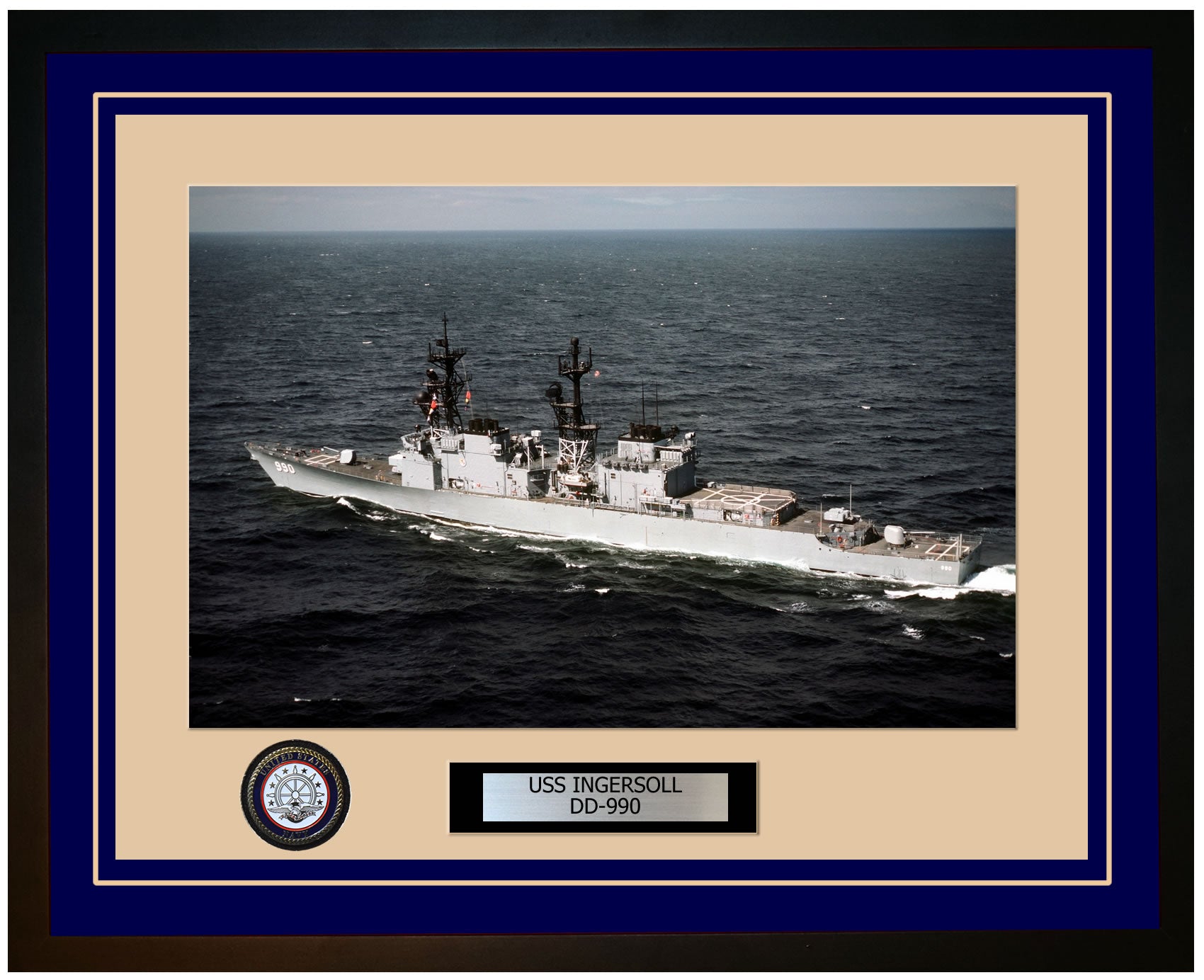 USS INGERSOLL DD-990 Framed Navy Ship Photo Blue
