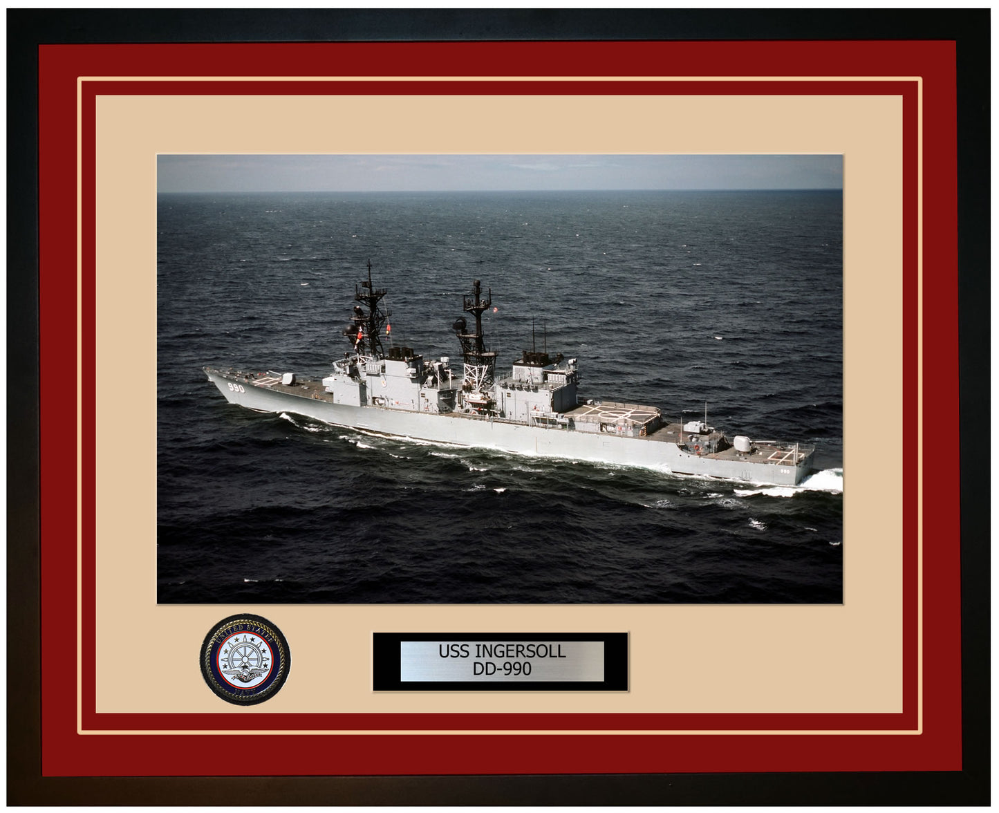 USS INGERSOLL DD-990 Framed Navy Ship Photo Burgundy