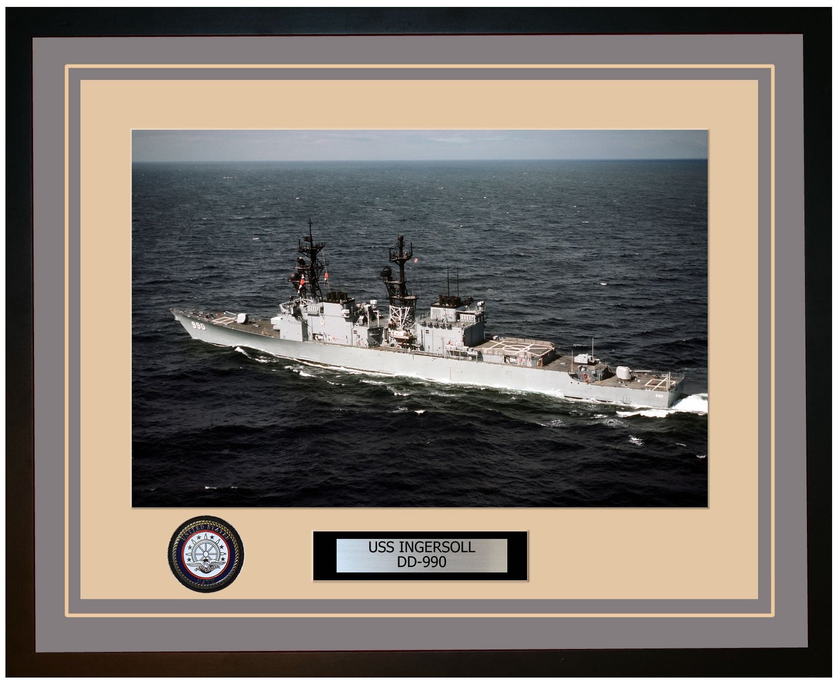 USS INGERSOLL DD-990 Framed Navy Ship Photo Grey