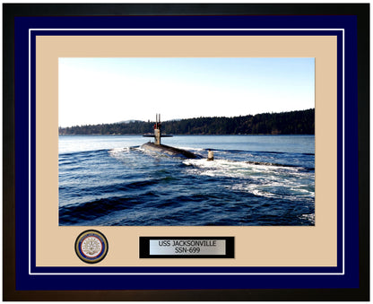 USS Jacksonville SSN-699 Framed Navy Ship Photo Blue