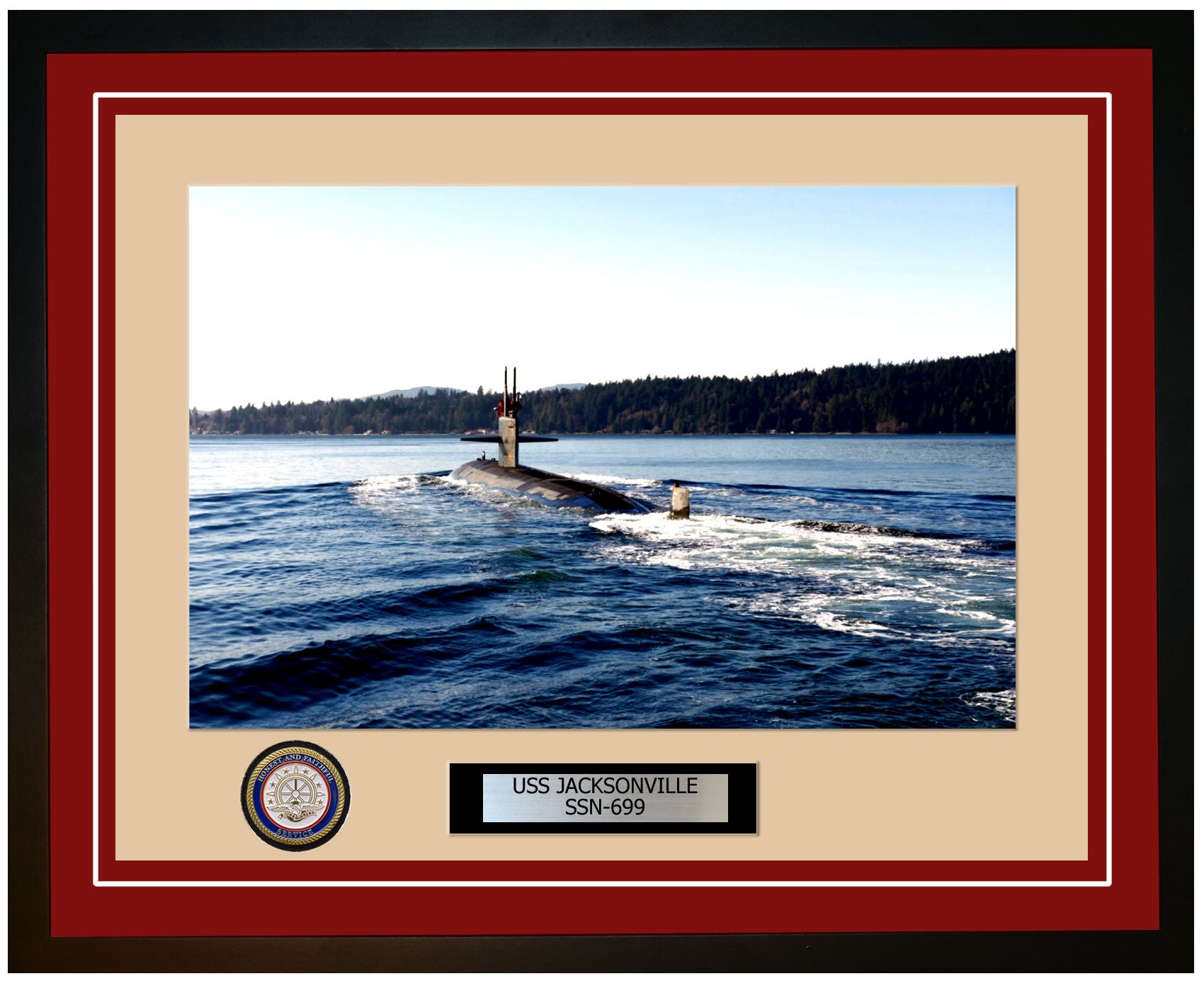 USS Jacksonville SSN-699 Framed Navy Ship Photo Burgundy