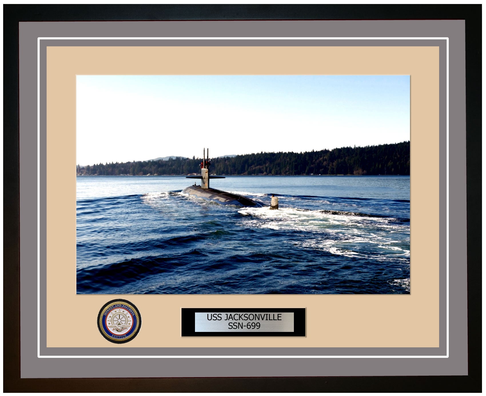 USS Jacksonville SSN-699 Framed Navy Ship Photo Grey
