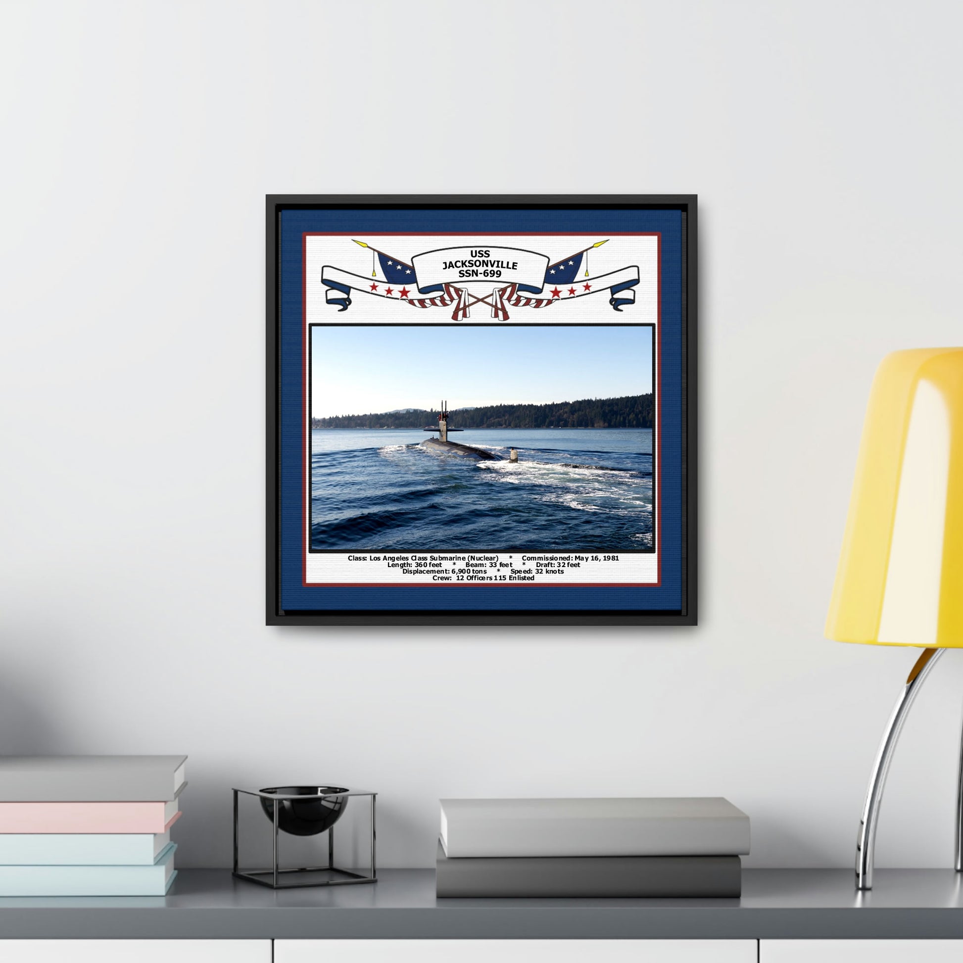 USS Jacksonville SSN-699 Navy Floating Frame Photo Desk View