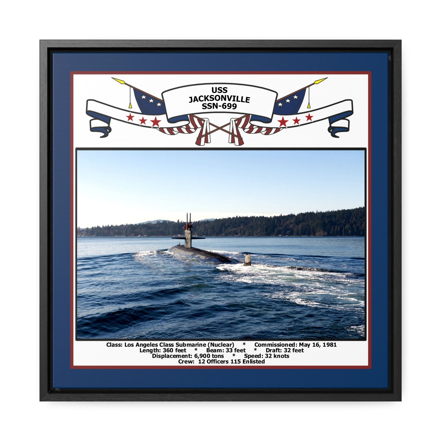 USS Jacksonville SSN-699 Navy Floating Frame Photo Front View