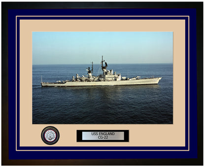 USS ENGLAND CG-22 Framed Navy Ship Photo Blue