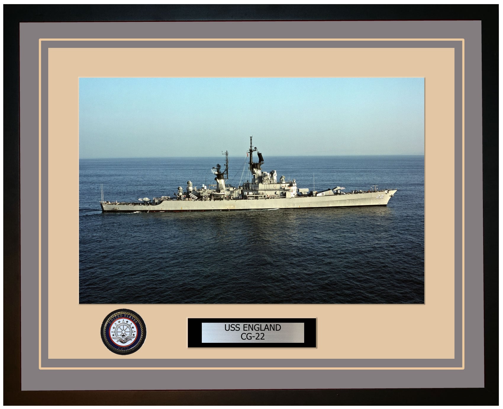 USS ENGLAND CG-22 Framed Navy Ship Photo Grey