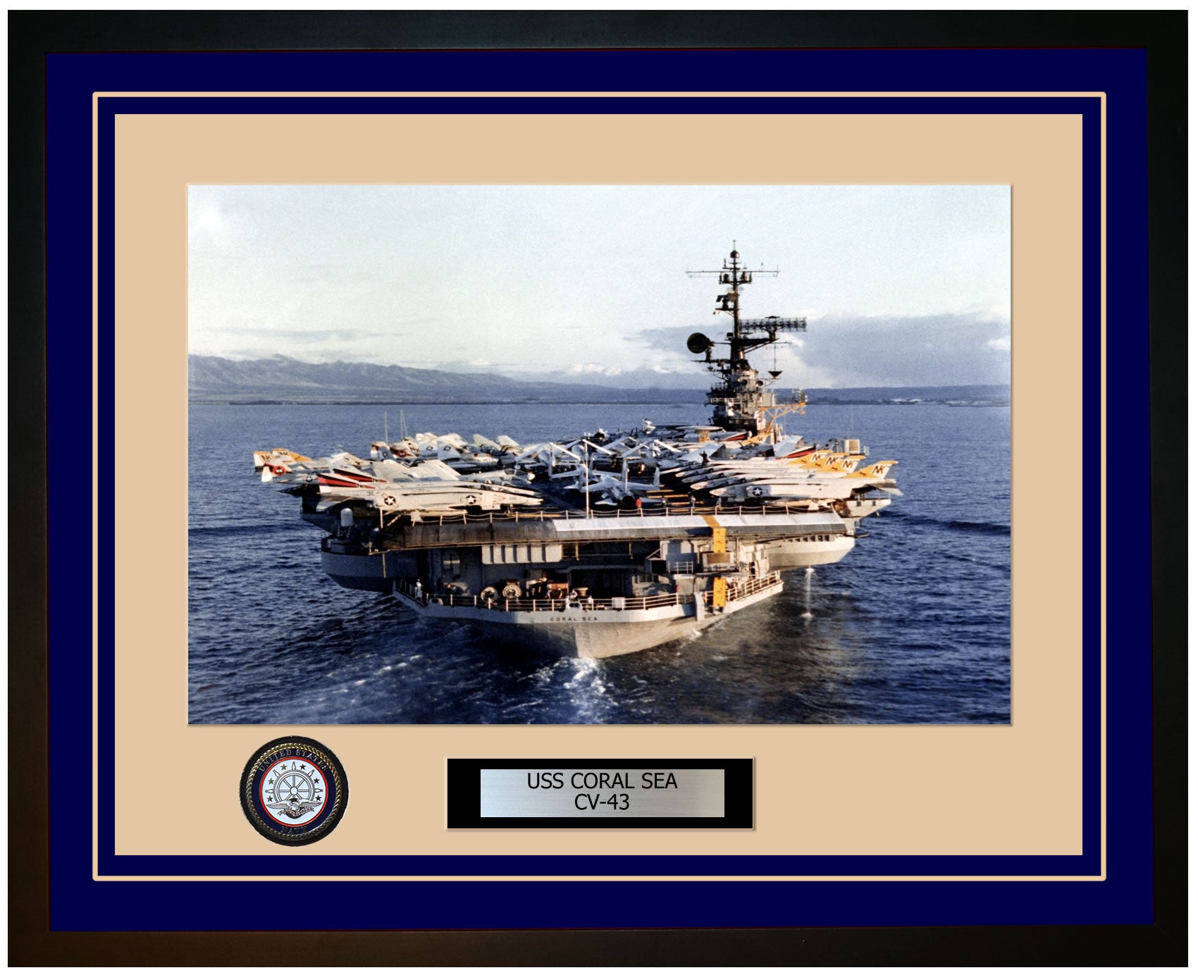 USS CORAL SEA CV-43 Framed Navy Ship Photo Blue