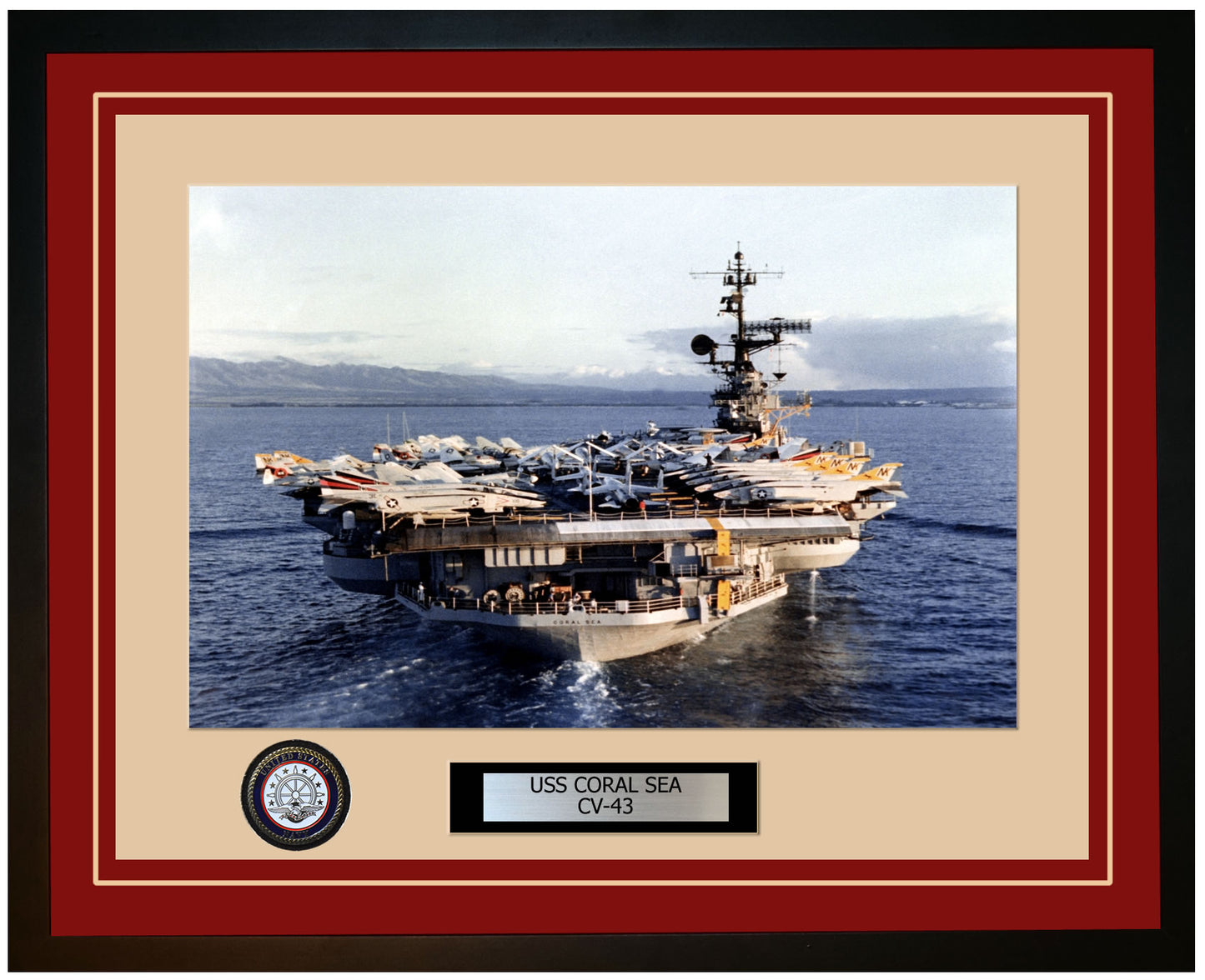 USS CORAL SEA CV-43 Framed Navy Ship Photo Burgundy