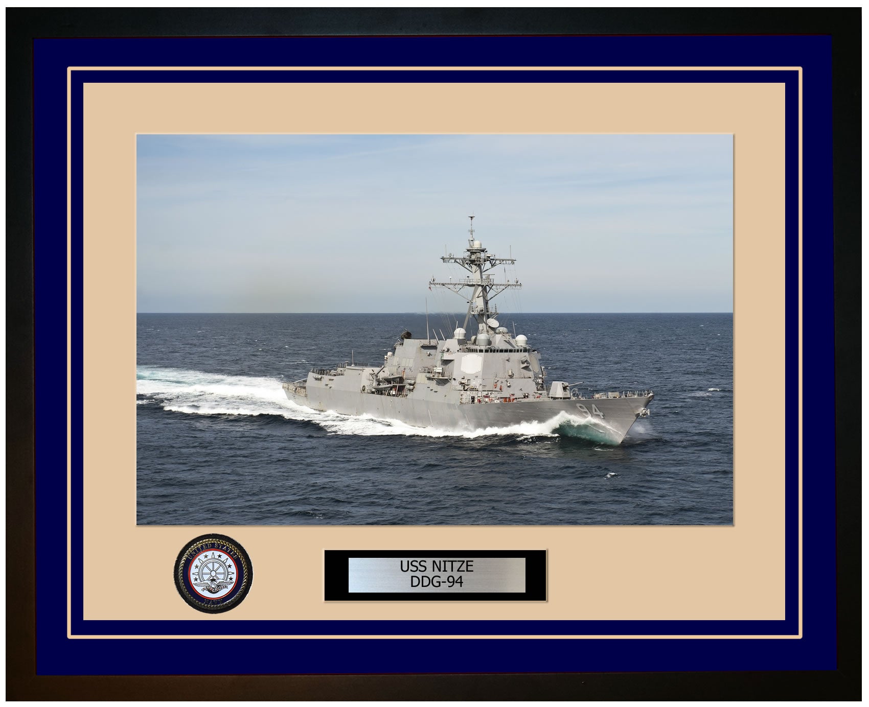 USS NITZE DDG-94 Framed Navy Ship Photo Blue