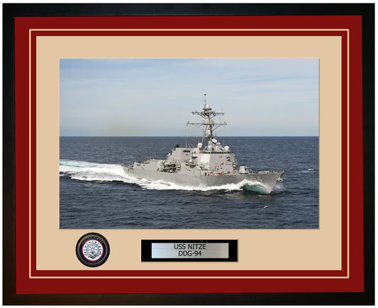 USS NITZE DDG-94 Framed Navy Ship Photo Burgundy