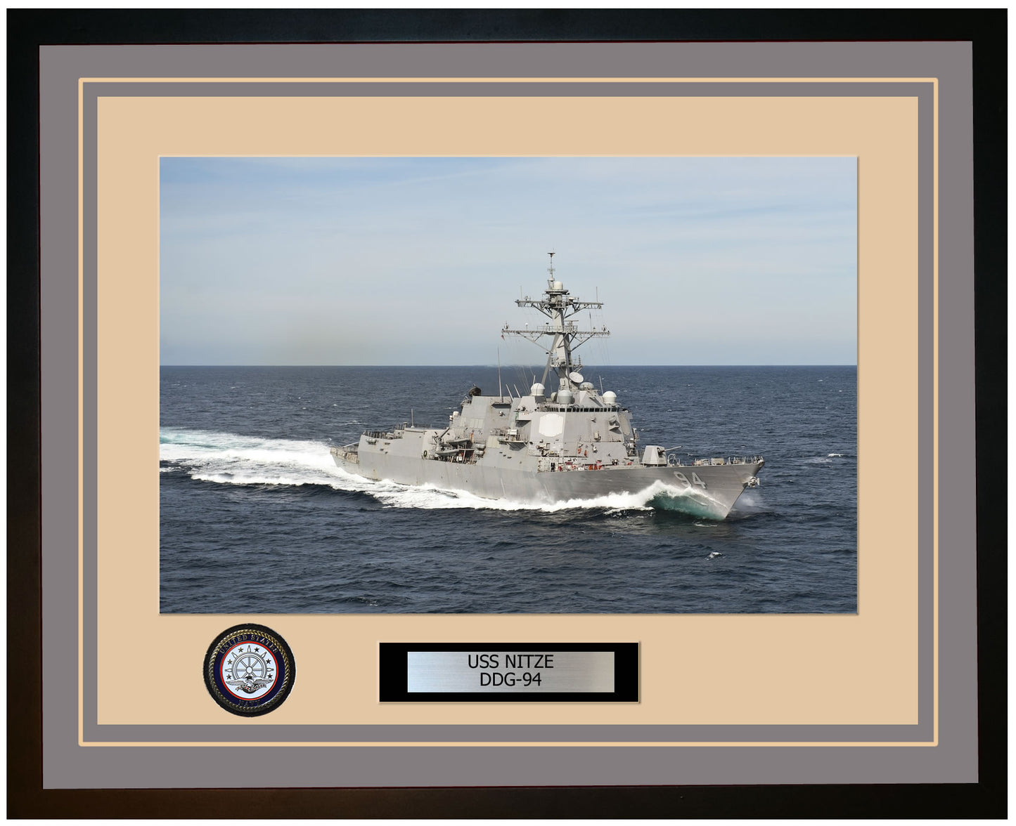 USS NITZE DDG-94 Framed Navy Ship Photo Grey