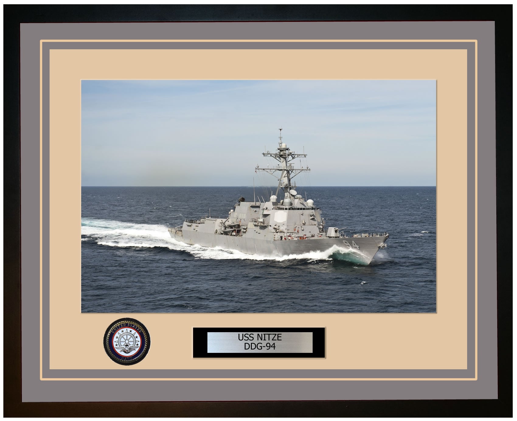 USS NITZE DDG-94 Framed Navy Ship Photo Grey