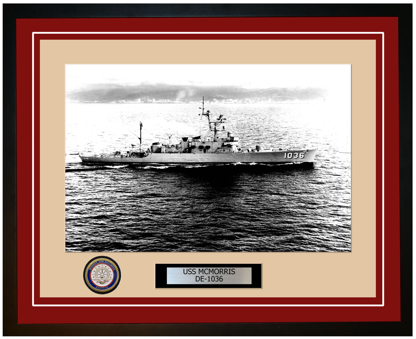 USS Mcmorris DE-1036 Framed Navy Ship Photo Burgundy
