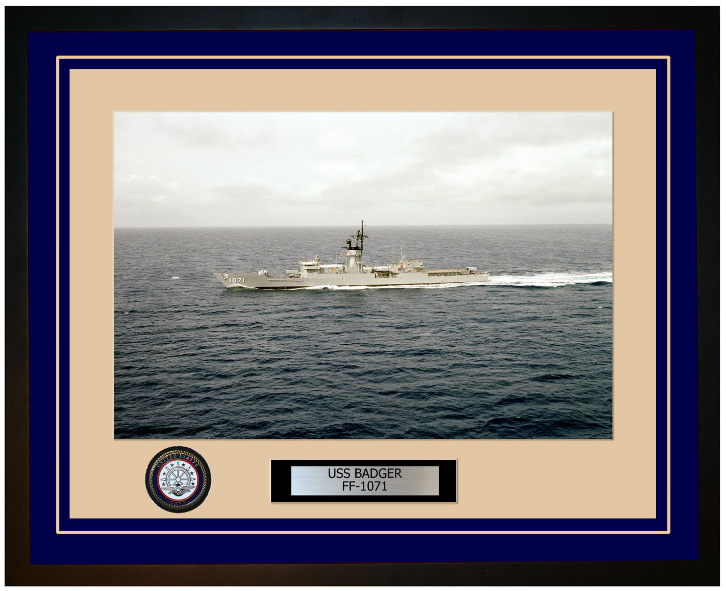 USS BADGER FF-1071 Framed Navy Ship Photo Blue