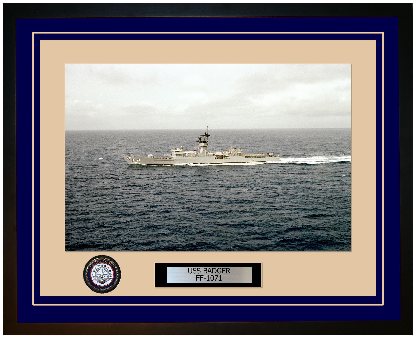 USS BADGER FF-1071 Framed Navy Ship Photo Blue