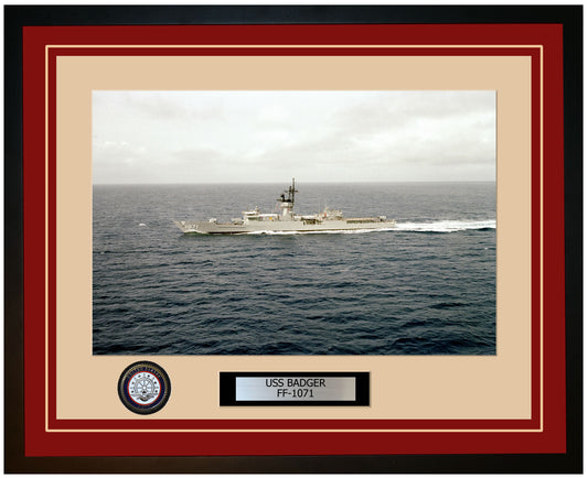 USS BADGER FF-1071 Framed Navy Ship Photo Burgundy