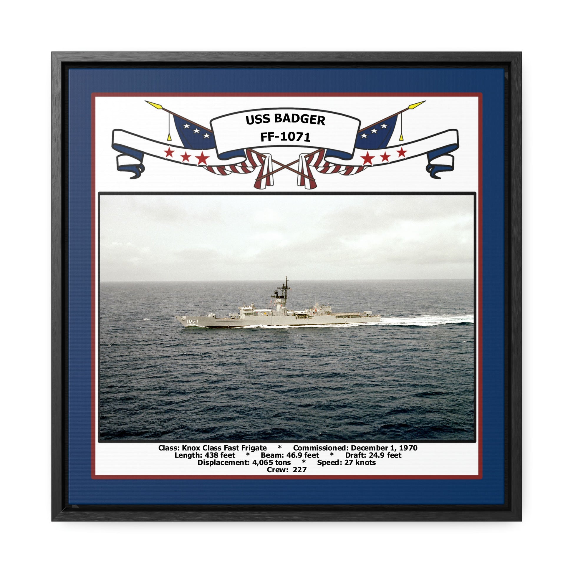 USS Badger FF-1071 Navy Floating Frame Photo Front View
