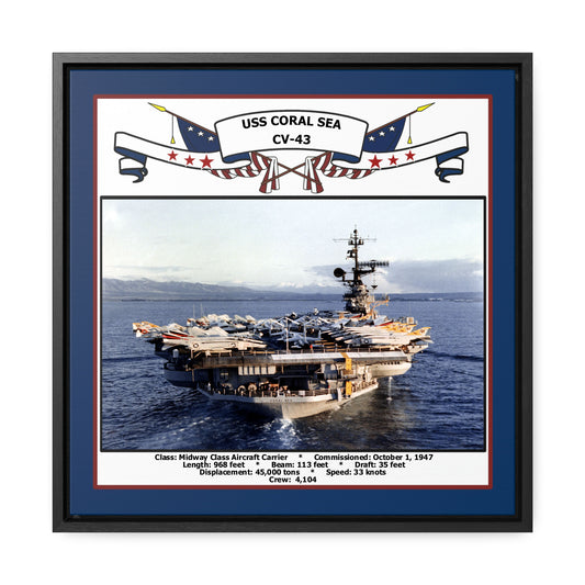USS Coral Sea CV-43 Navy Floating Frame Photo Front View
