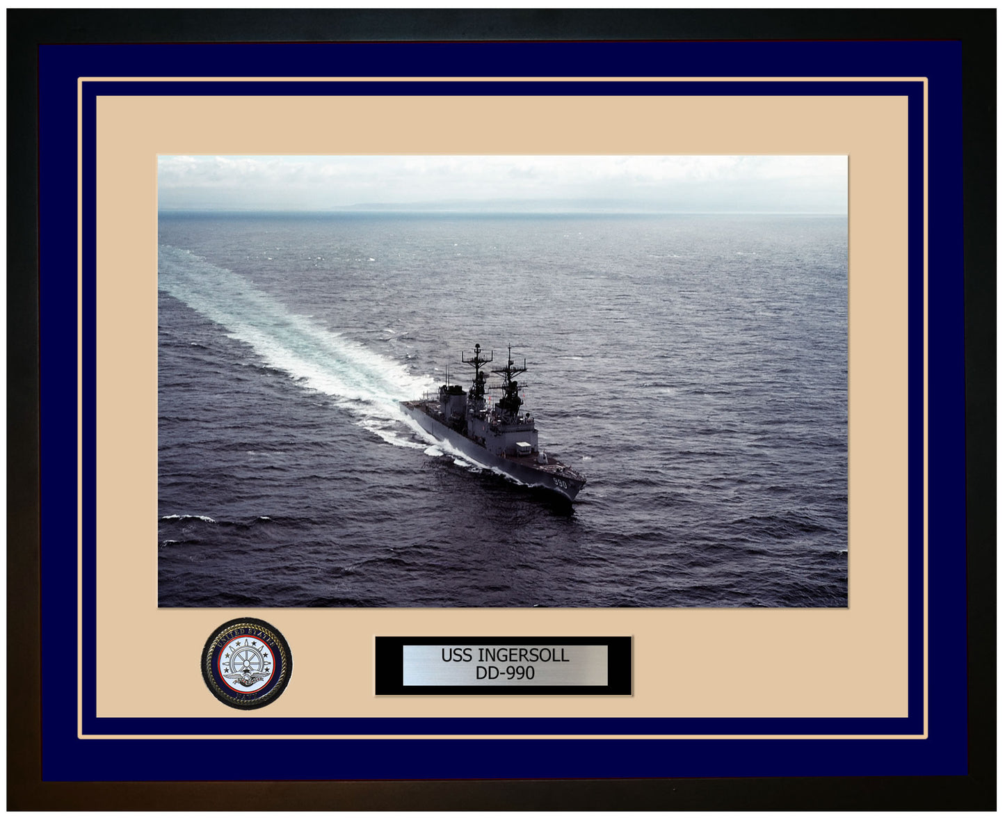 USS INGERSOLL DD-990 Framed Navy Ship Photo Blue